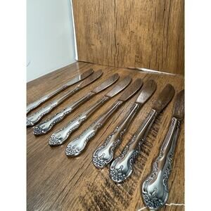Set Of 8 Imperial Intl FLEURETTE Stainless Floral Silverware Flatware Knivess